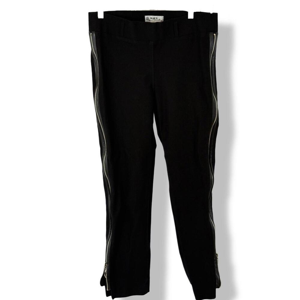 MAGS Turkey Modern Black Cotton Stretch Pants With Side Zippers, Size 10